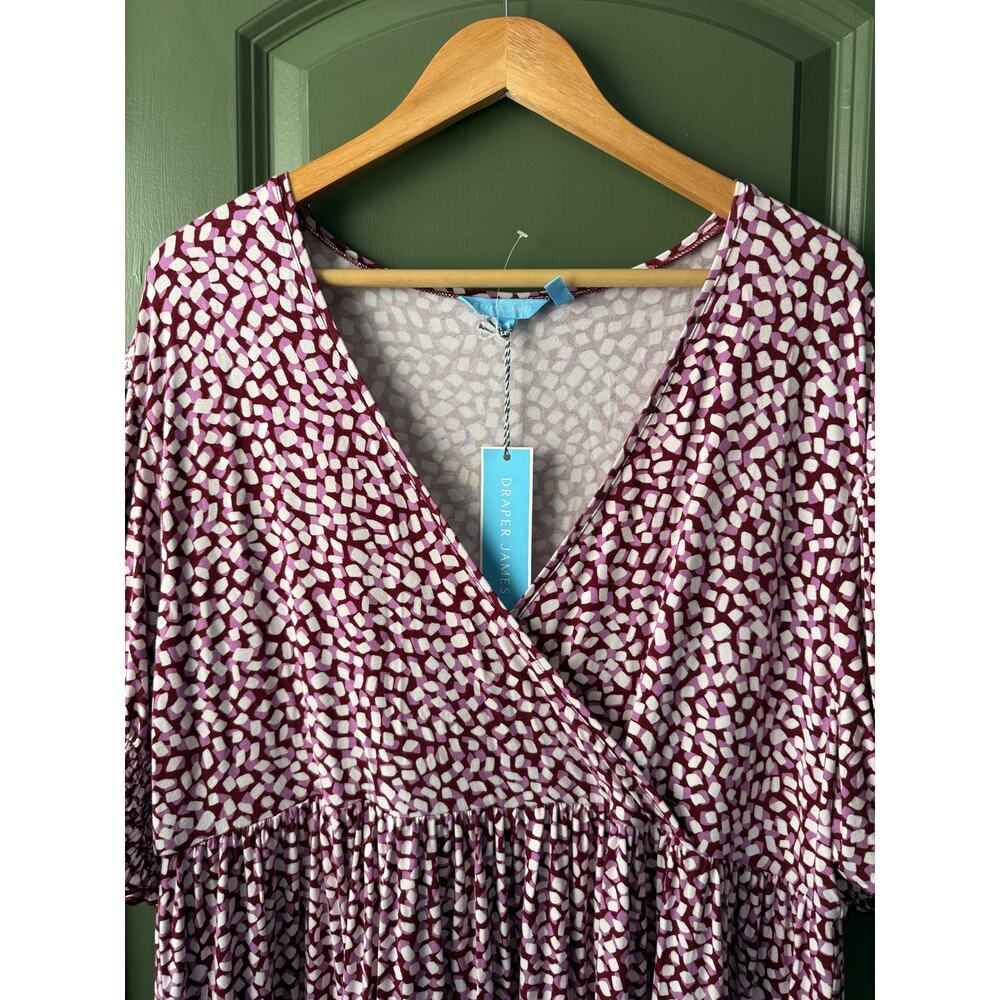 NWT Draper James Faux Wrap Knit Mini Soft Dress Square Geo Burgundy Purple XXL - Picture 4 of 5